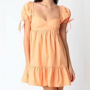 Light orange Puff Sleeve Dress